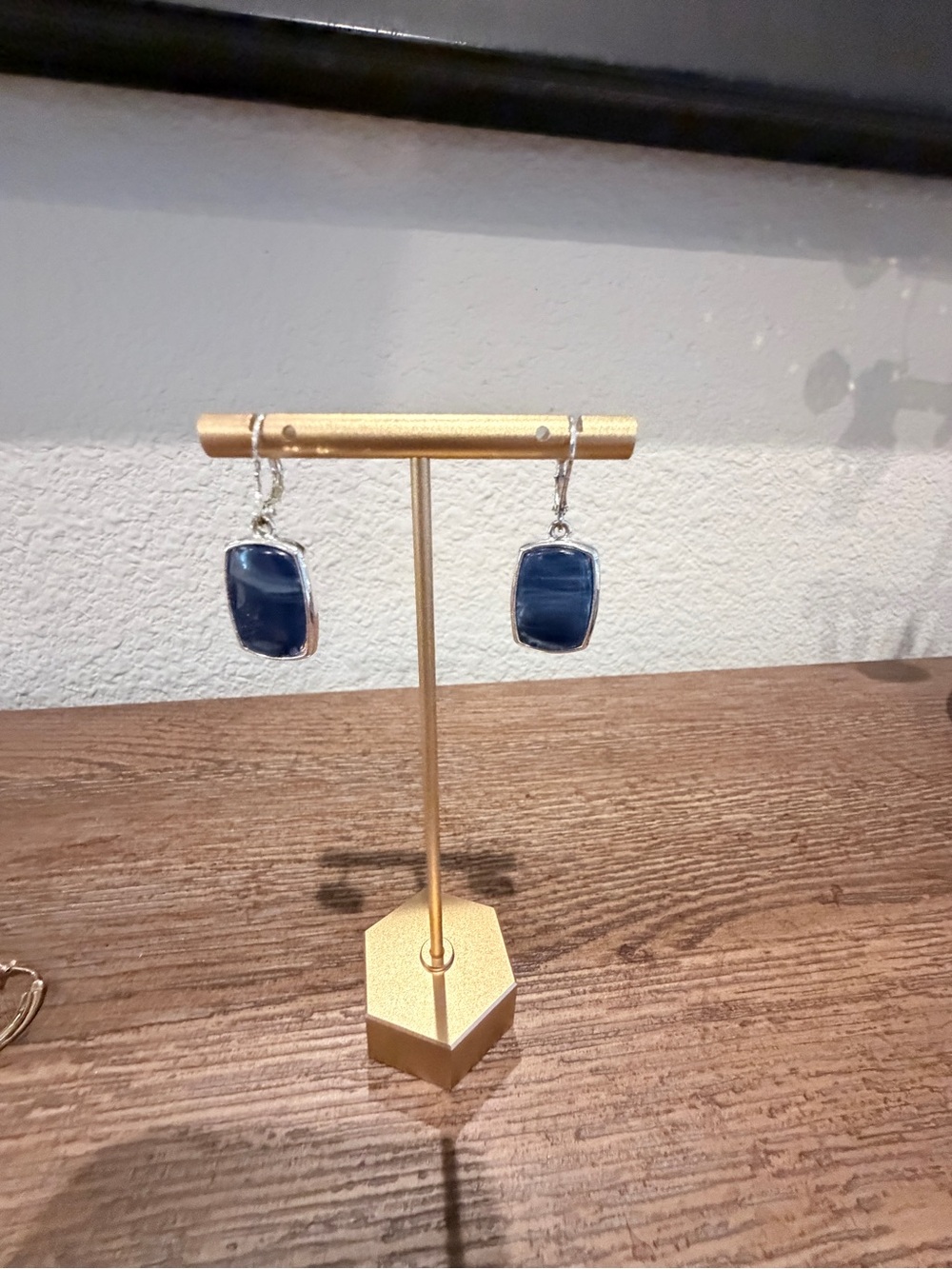 Elegant Dark Blue & Silver Stone Drop Earrings - Women Jewelry